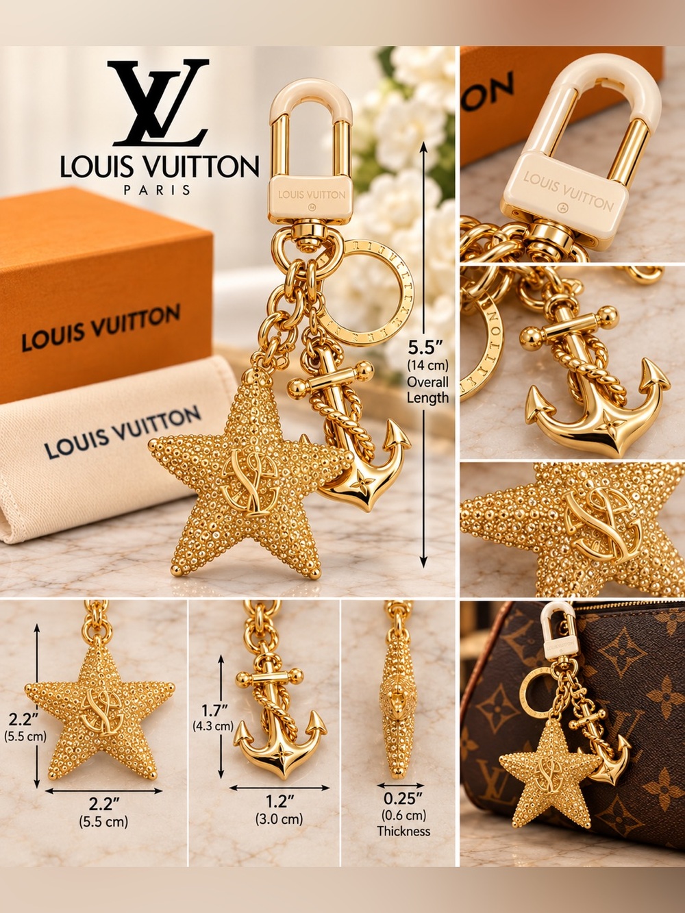 Gold Starfish Keychain Bag Charm